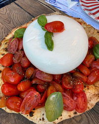 High angle view of salad in plate on table