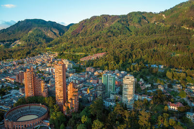 High angle view of santamaria bullring in city by andes