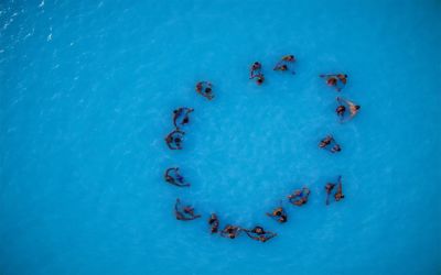 High angle view of blue water on ice