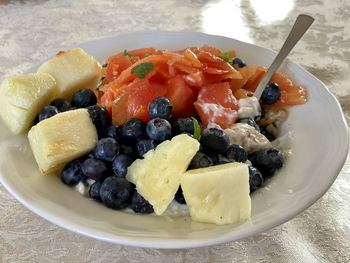 Close-up of breakfast served in plate