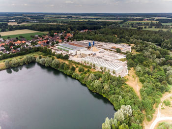 Aerial view of a concrete plant for the production of concrete