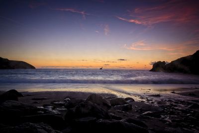 Scenic view of sea against sky during sunset