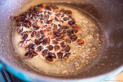 High angle view of pizza in cooking pan