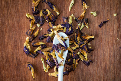 High angle view of dried flowers on table