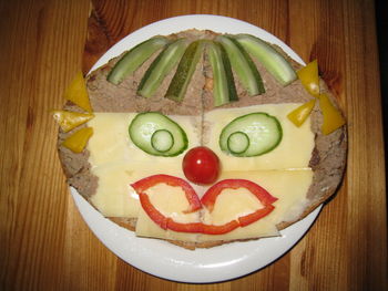 Close-up of served food on table