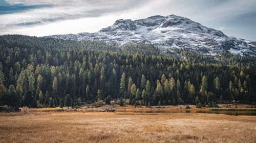 Scenic view of snowcapped mountains against sky