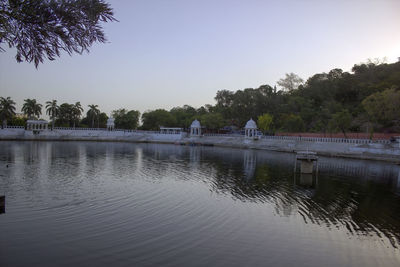 Scenic view of lake against clear sky