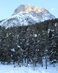 Scenic view of snowcapped mountains during winter