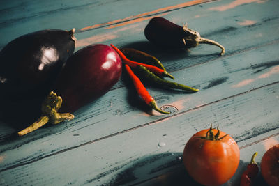 High angle view of fruits on table