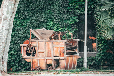 Old rusty wheel in yard