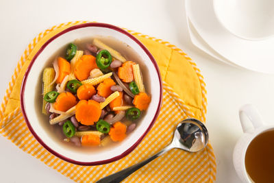 High angle view of salad in bowl