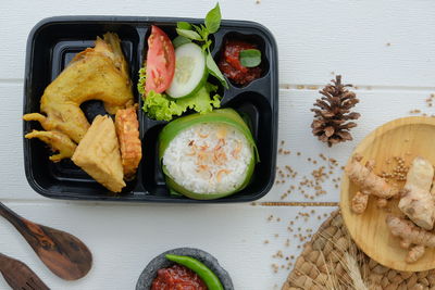 High angle view of food on table