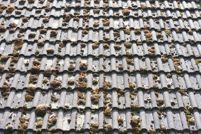 Old roof tiles with moss