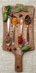 High angle view of vegetables on cutting board