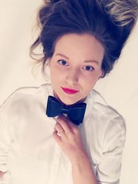 Portrait of a girl holding white background