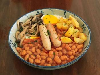High angle view of vegetables in bowl on table