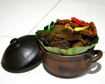 Close-up of meat in plate on table