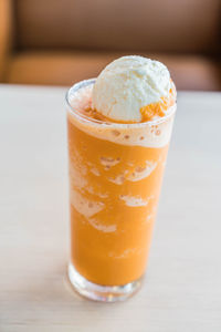 Close-up of ice cream on table