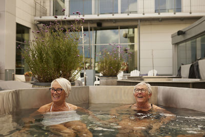 Senior women relaxing in hot tub