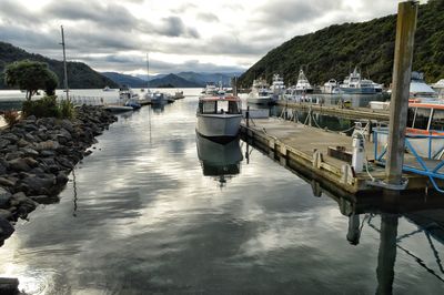 Boats moored in harbor