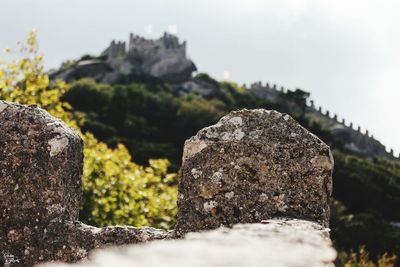 Close-up of rock against sky