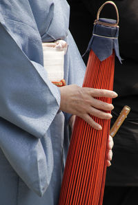 Woman in kimono holding a japanese umbrella