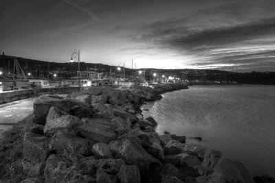 Panoramic view of sea against sky at dusk