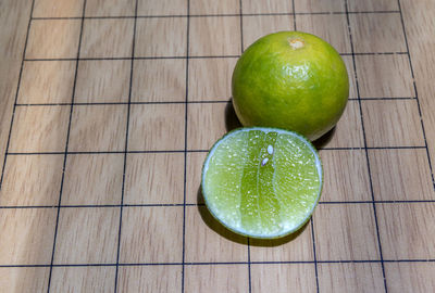 High angle view of apple on table