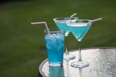 Close-up of drink in glasses on table