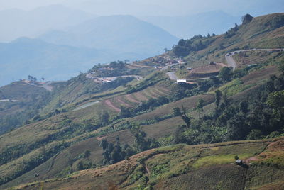 Scenic view of mountain range at phu hin rong kla national park