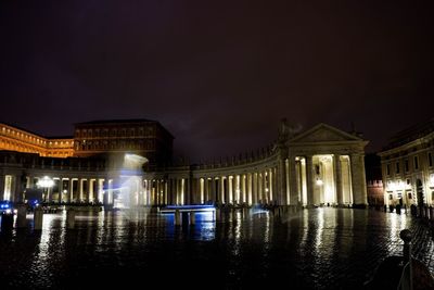 Illuminated buildings at night