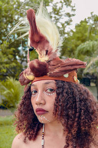 Portrait of smiling woman wearing costume