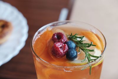 High angle view of breakfast on table