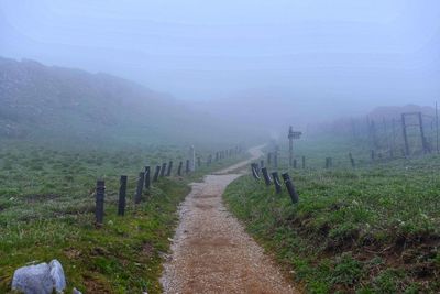 Footpath amidst field against sky
