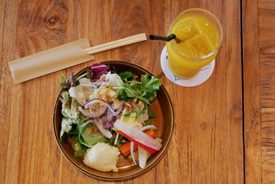 High angle view of food in glass on table