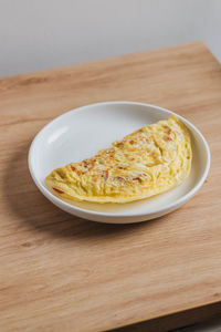 High angle view of food in plate on table