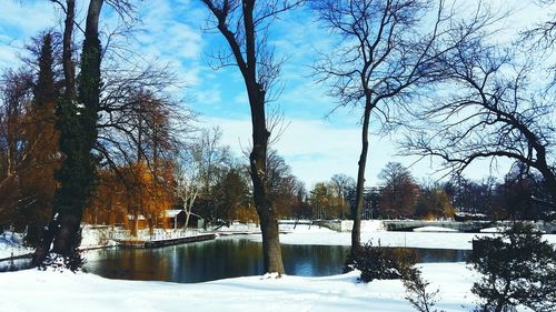 Scenic view of frozen lake against sky during winter