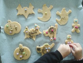 High angle view of cookies