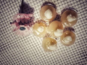 High angle view of breakfast on table