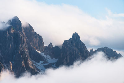 Scenic view of mountains against cloudy sky