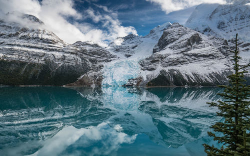 Scenic view of snowcapped mountains reflection in lake