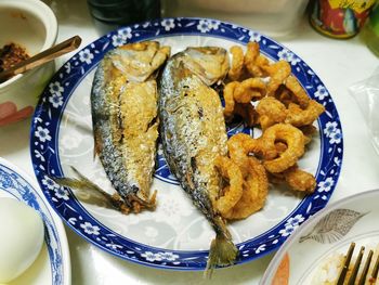 High angle view of food in plate on table