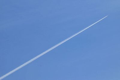 Vapor trails in blue sky