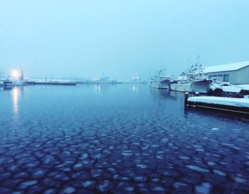 View of harbor against clear sky