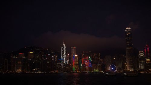 Illuminated buildings in city at night