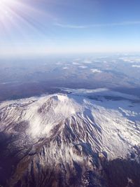 Aerial view of snowcapped mountains against sky