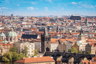 High angle view of buildings in city