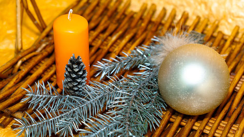 Close-up of illuminated christmas tree