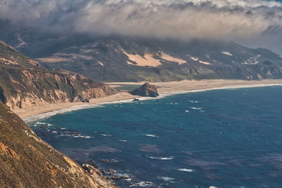 Scenic view of sea and mountains