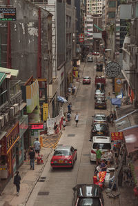 High angle view of vehicles on city street